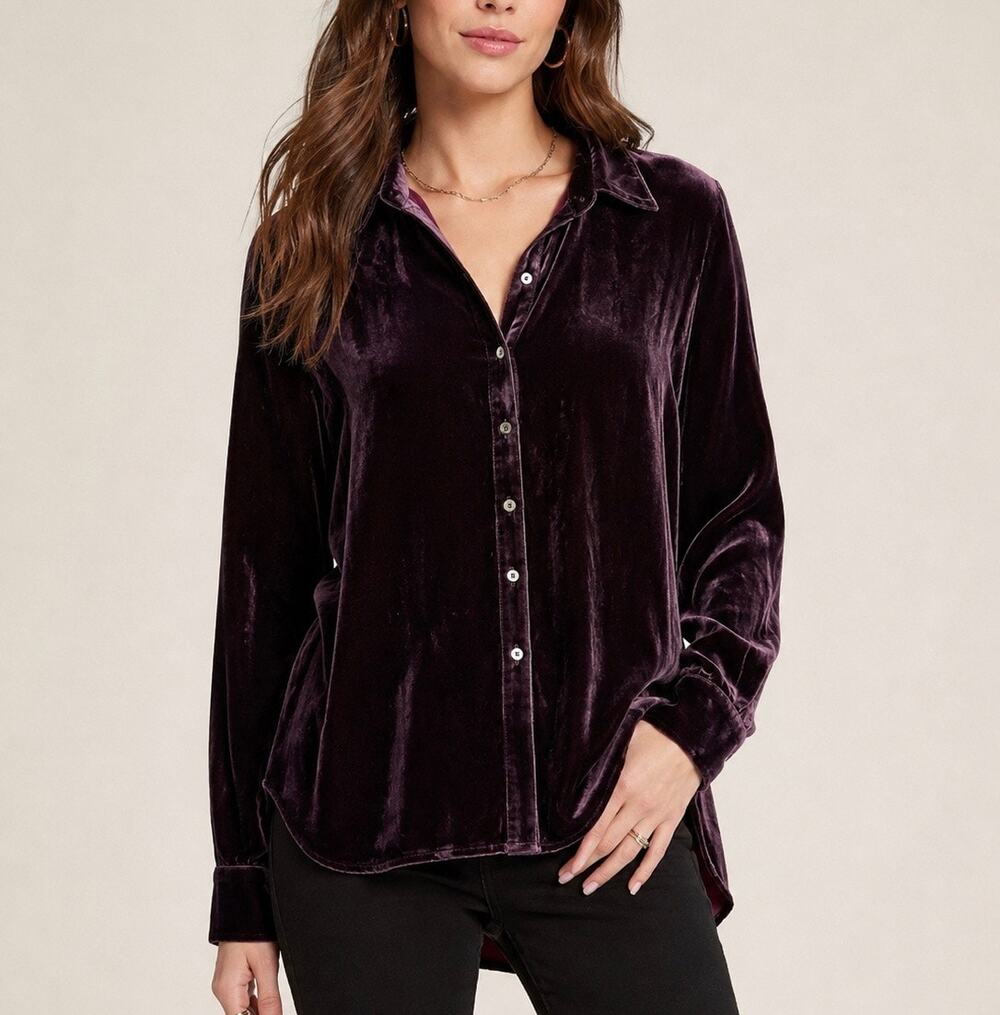 Sundance Velvet Button-Down Shirt in Deep Plum